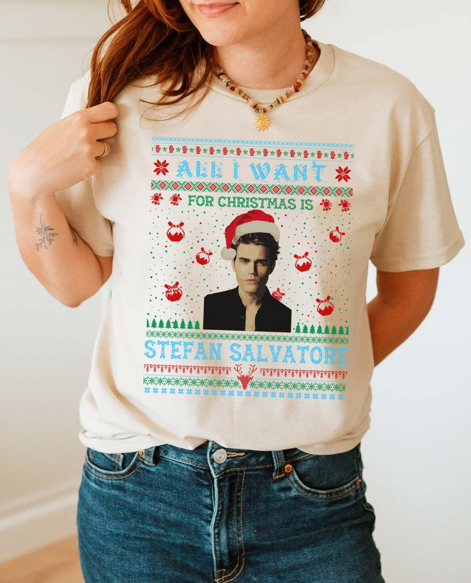 HOT STEFAN SALVATORE All I want for Christmas Christmas Sweatshirt HOT STEFAN SALVATORE All I want for Christmas Christmas Sweatshirt