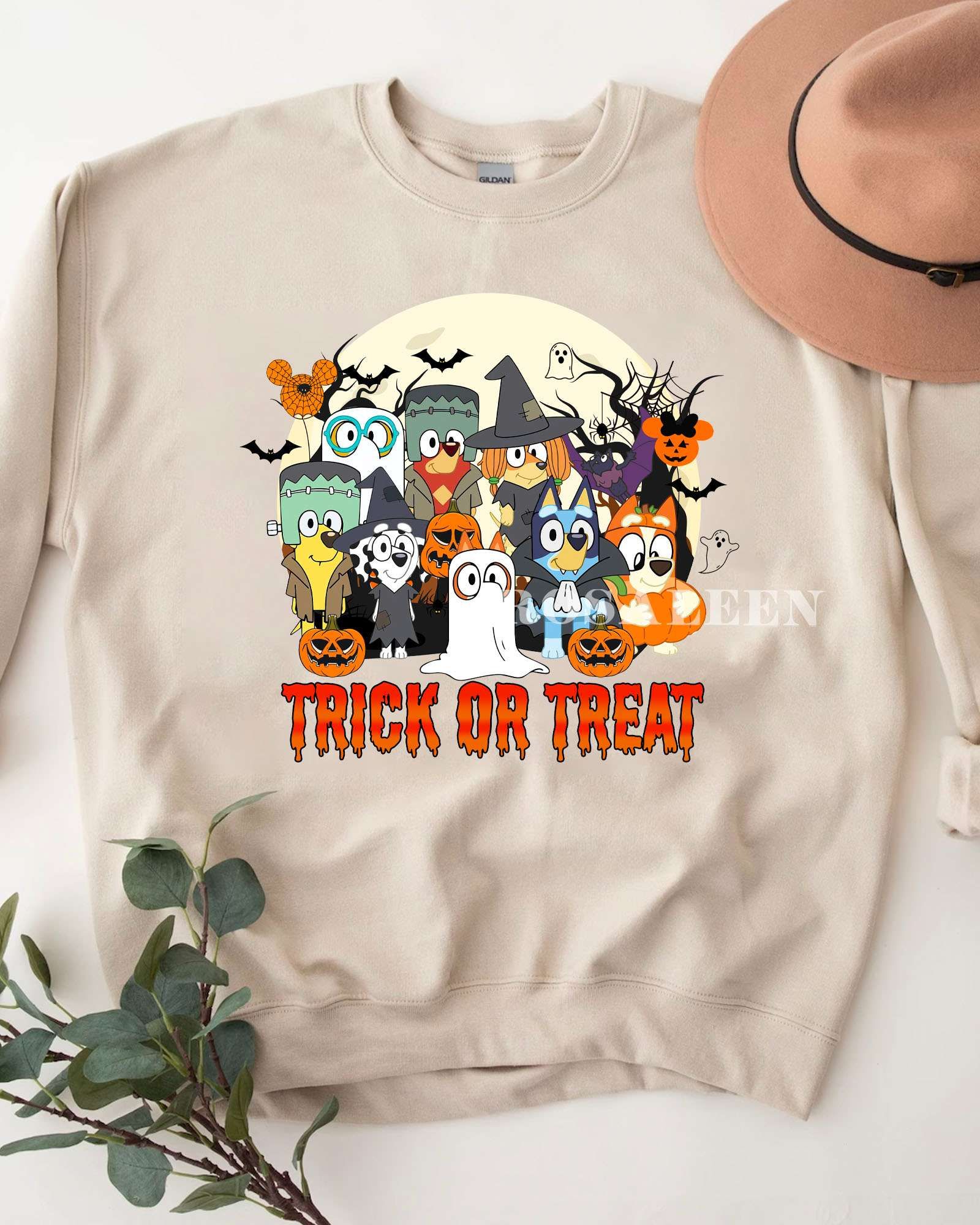 HOT TREND Bluey Vintage Trick r Treat Halloween Sweatshirt, T-Shirt