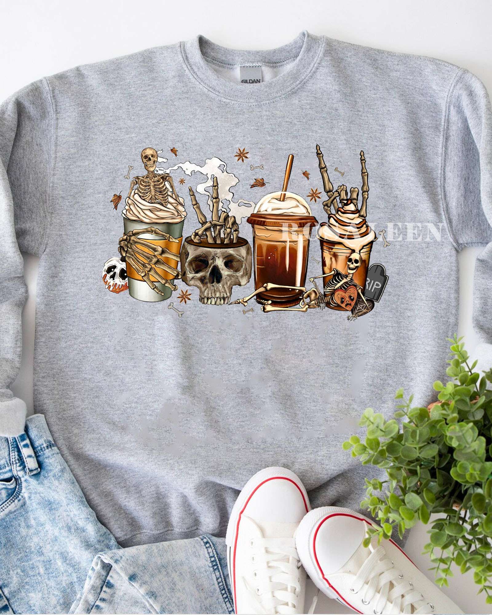 HOT TREND Skeleton Coffee Cups Sweatshirt Halloween Shirt