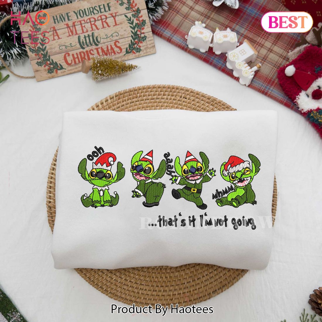LUXURY Stitch Grinch Chirstmas Ohh Ahh Mhm – Christmas Embroidered Sweatshirt