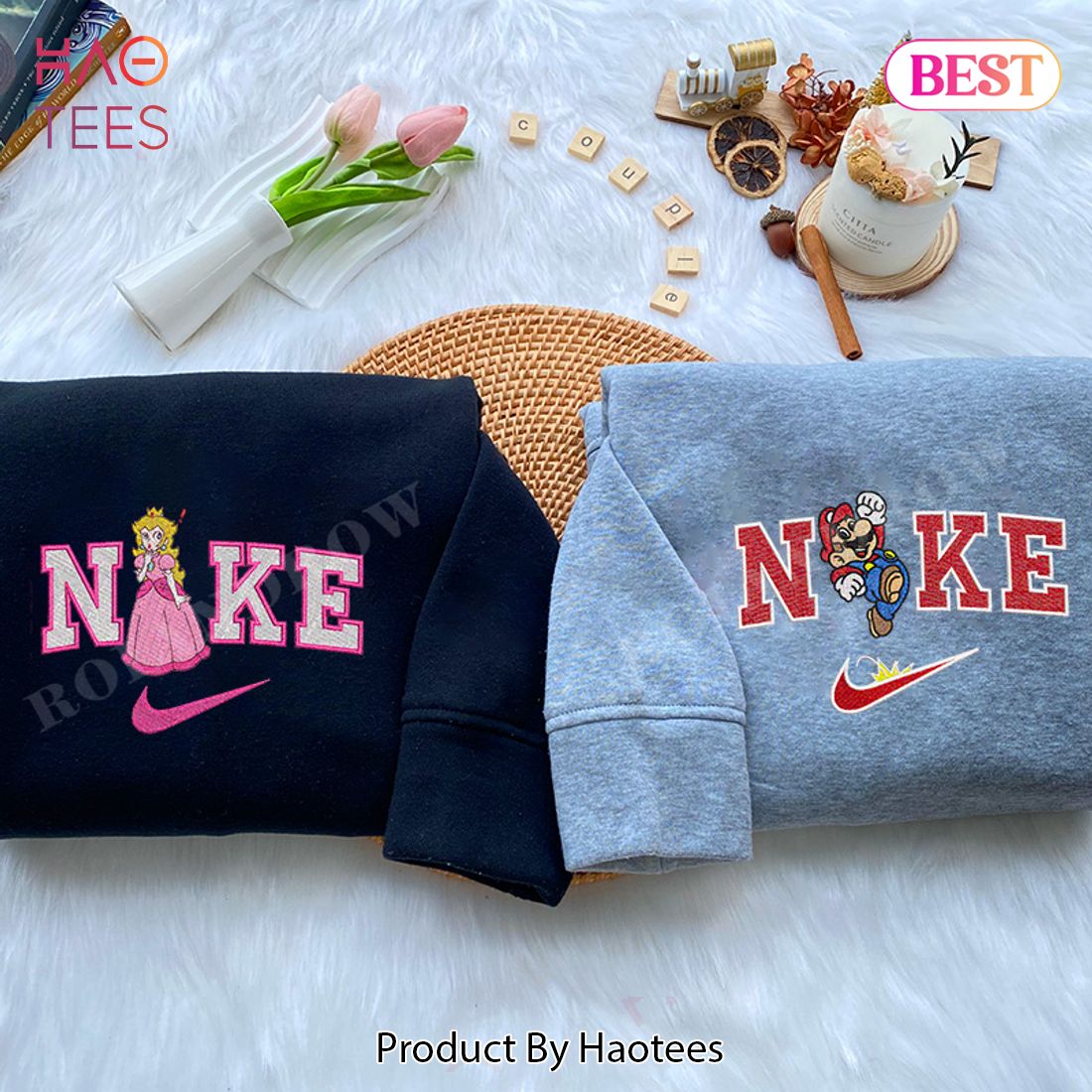 NEW Mario and Princess Peach Embroidered Youth Sweatshirt