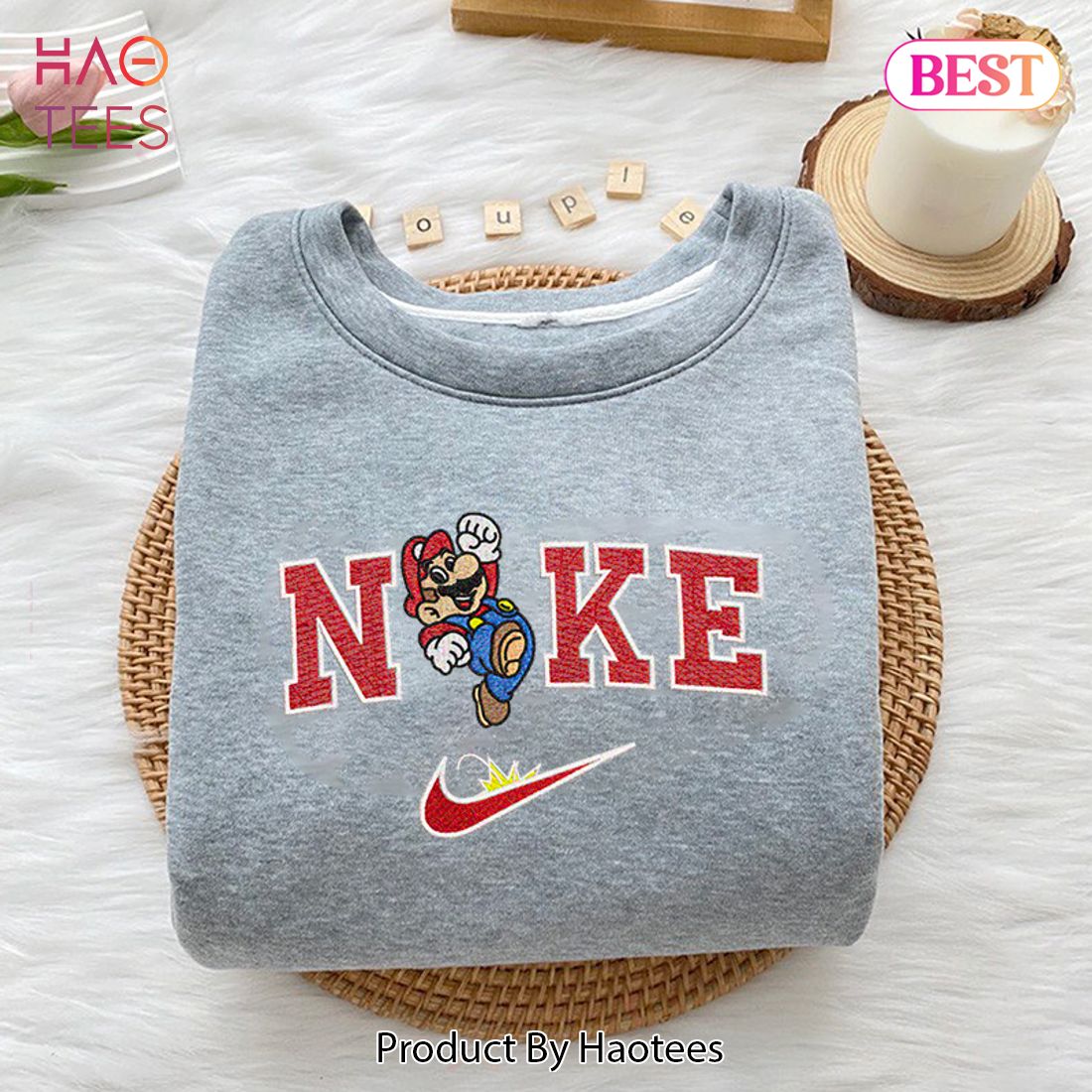 NEW Mario and Princess Peach Embroidered Youth Sweatshirt