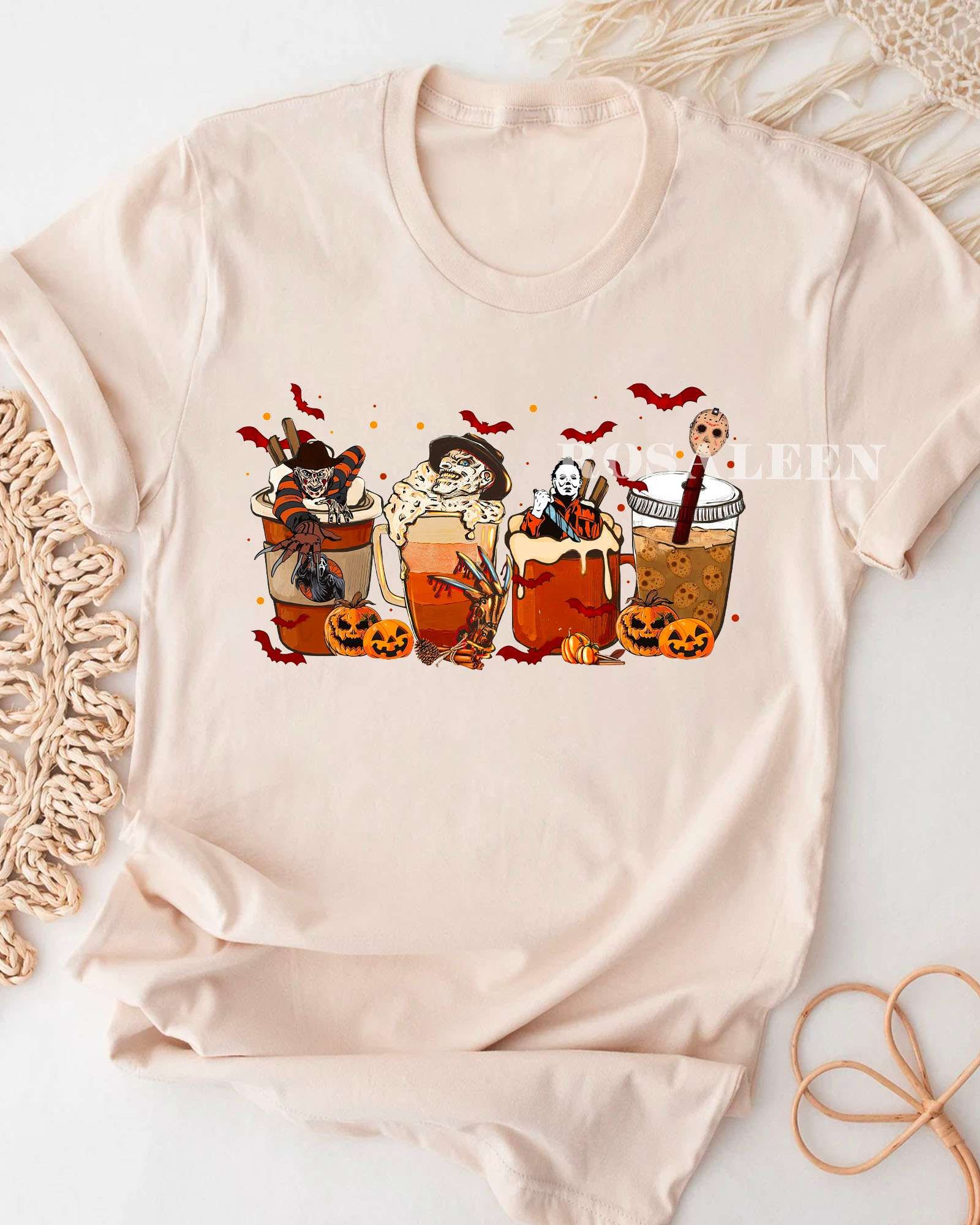TRENDING Horror Characters Coffee Cup T-Shirt Halloween Shirt TRENDING Horror Characters Coffee Cup T-Shirt Halloween Shirt