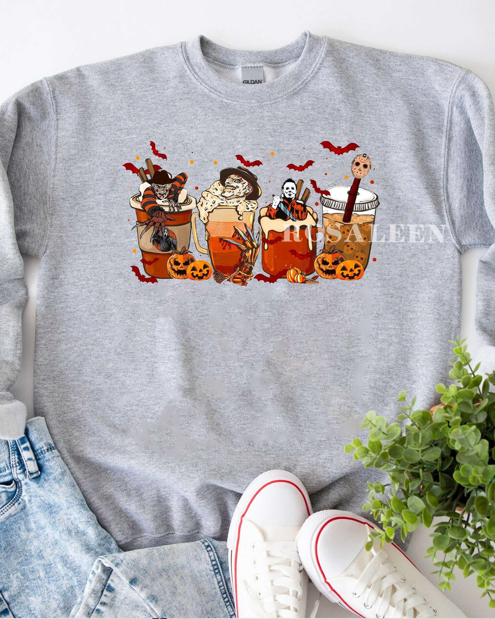 TRENDING Horror Characters Coffee Cup T-Shirt Halloween Shirt TRENDING Horror Characters Coffee Cup T-Shirt Halloween Shirt