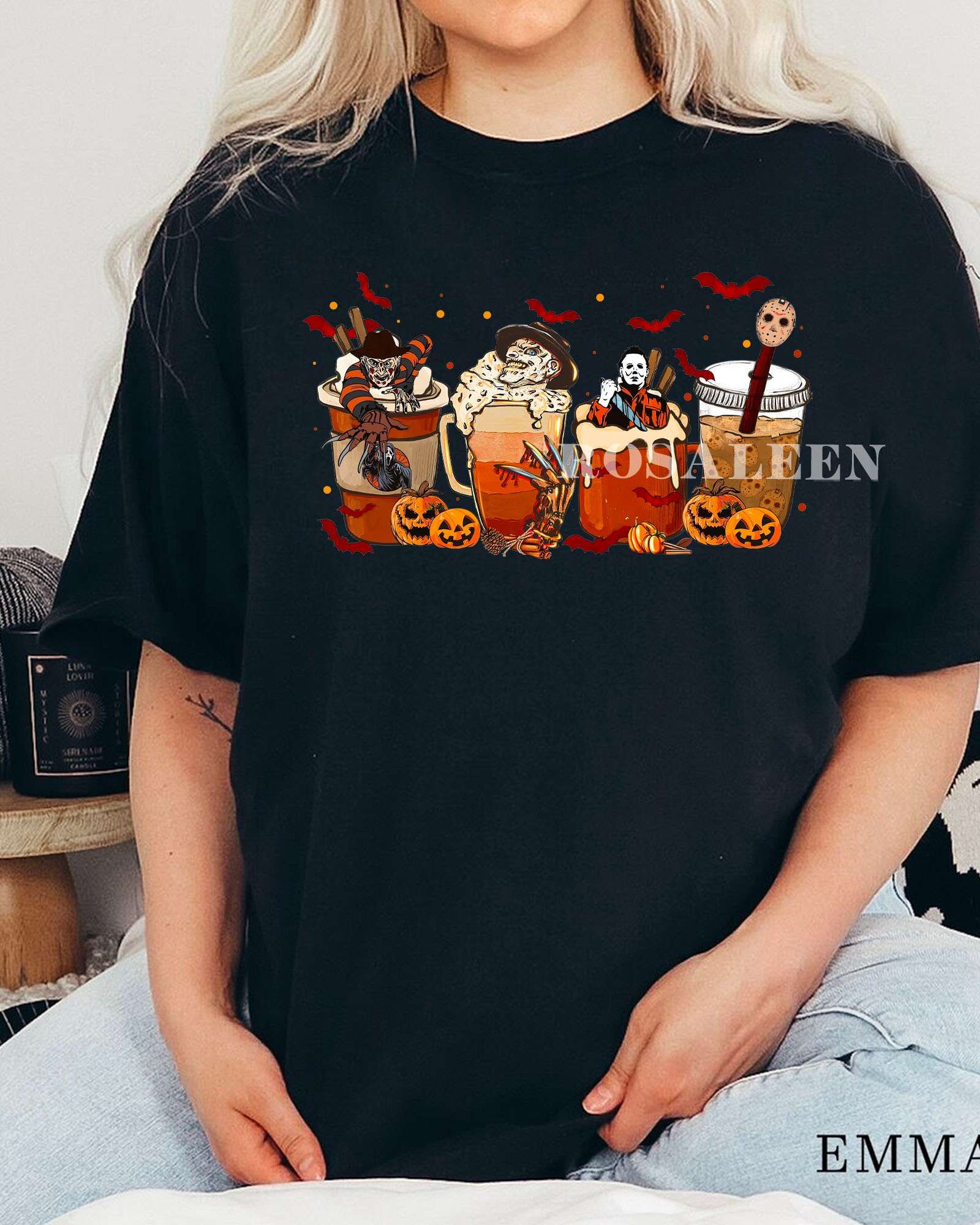 TRENDING Horror Characters Coffee Cup T-Shirt Halloween Shirt TRENDING Horror Characters Coffee Cup T-Shirt Halloween Shirt