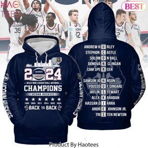 2024 UConn Huskies NCAA Men Basketball National Champions Back To Back Hoodie