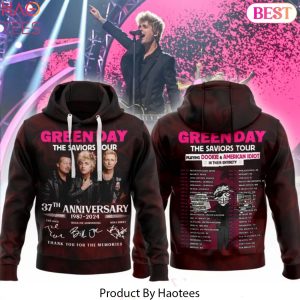 Green Day The Saviors Tour 37th Anniversary 1987-2024 Signature Thank You For The Memories Hoodie