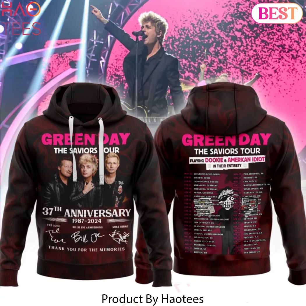 Green Day The Saviors Tour 37th Anniversary 1987-2024 Signature Thank You For The Memories Hoodie