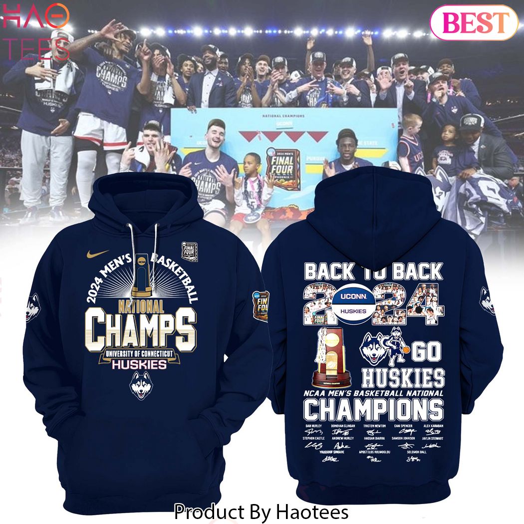UConn Huskies 2024 Mens Basketball National Champs Back To Back Hoodie