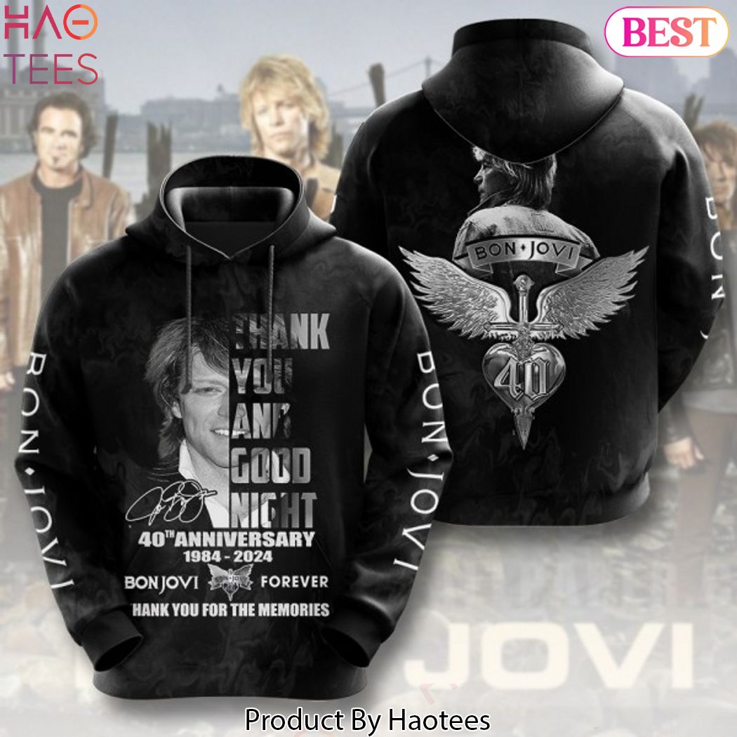 Bon Jovi 40th Anniversary 1984-2024 Signature Thank You And Good Night Hoodie