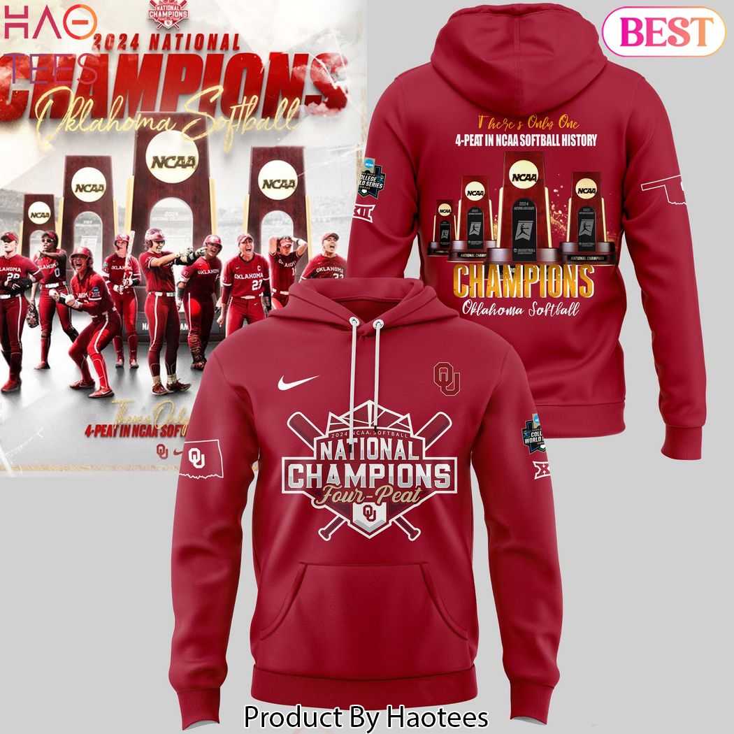 2024 NCAA Softball National Four Peat  Oklahoma Sooners City Design Red Hoodie