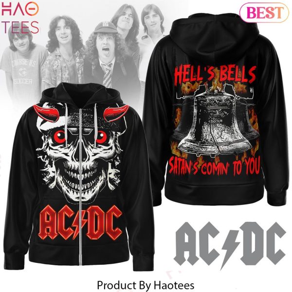 AC DC Hell Bells Satans Comin To You Design Zip Hoodie