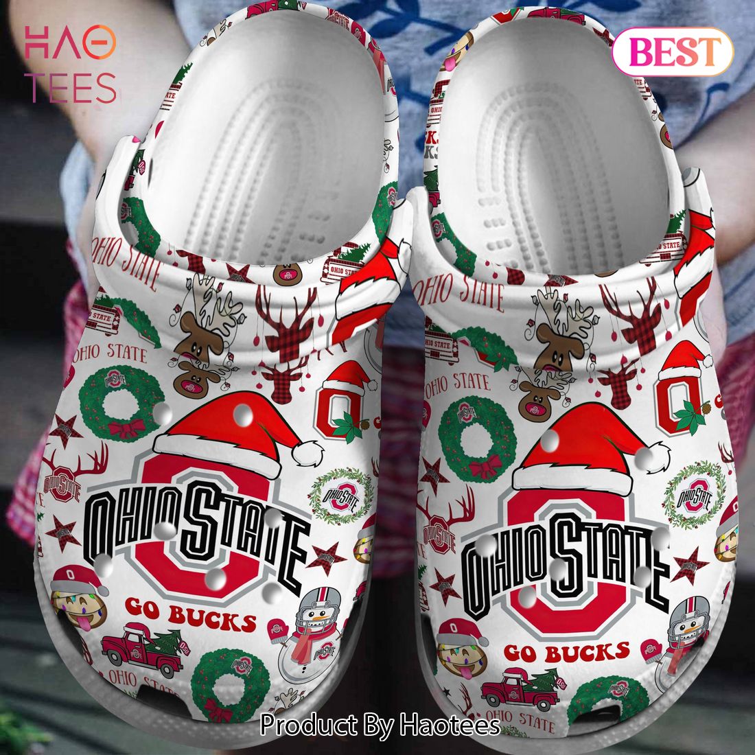 Merry Christmas Ohio State Buckeyes NCAA Sport Crocs Crocband Clogs Shoes Comfortable For Men Women and Kids