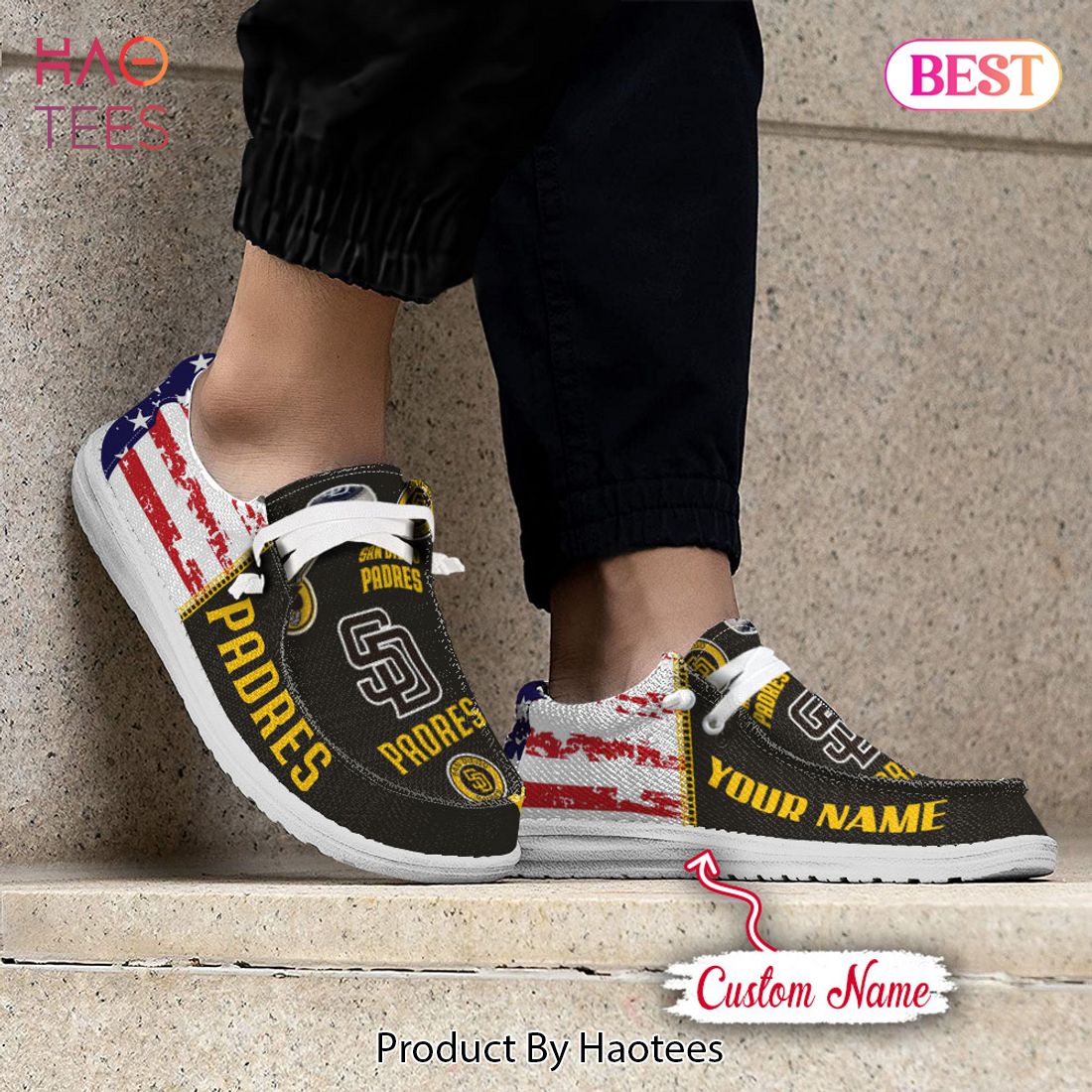 MLB San Diego Padres Custom Name Hey Dude Shoes MLB San Diego Padres Custom Name Hey Dude Shoes