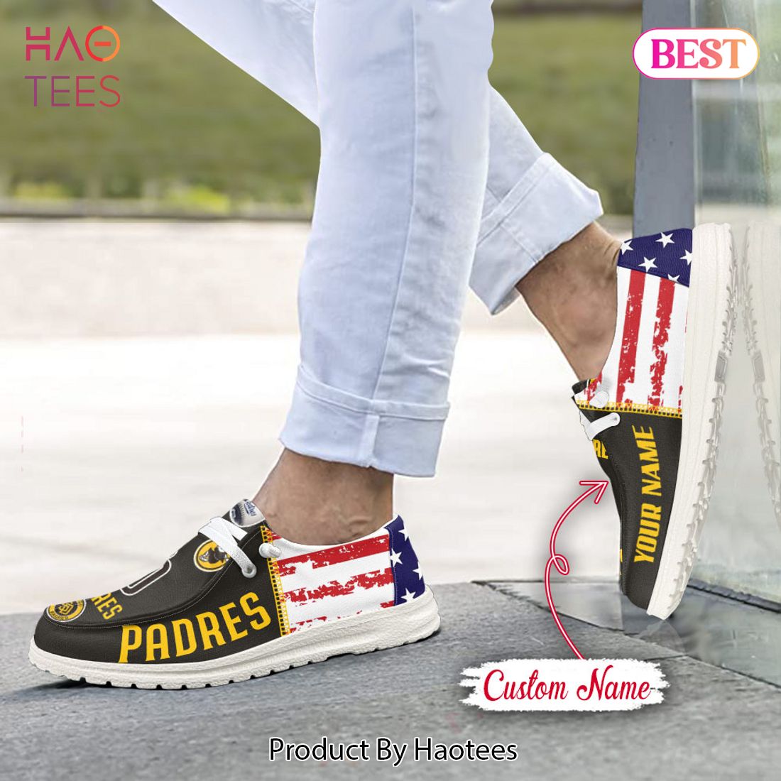 MLB San Diego Padres Custom Name Hey Dude Shoes MLB San Diego Padres Custom Name Hey Dude Shoes
