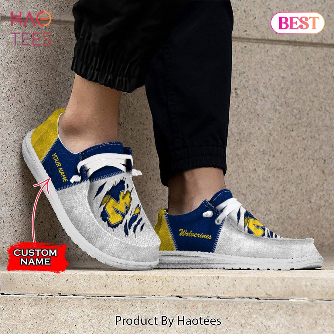 NCAA Michigan Wolverines Custom Name Hey Dude Shoes 09 M79 NCAA Michigan Wolverines Custom Name Hey Dude Shoes 09 M79