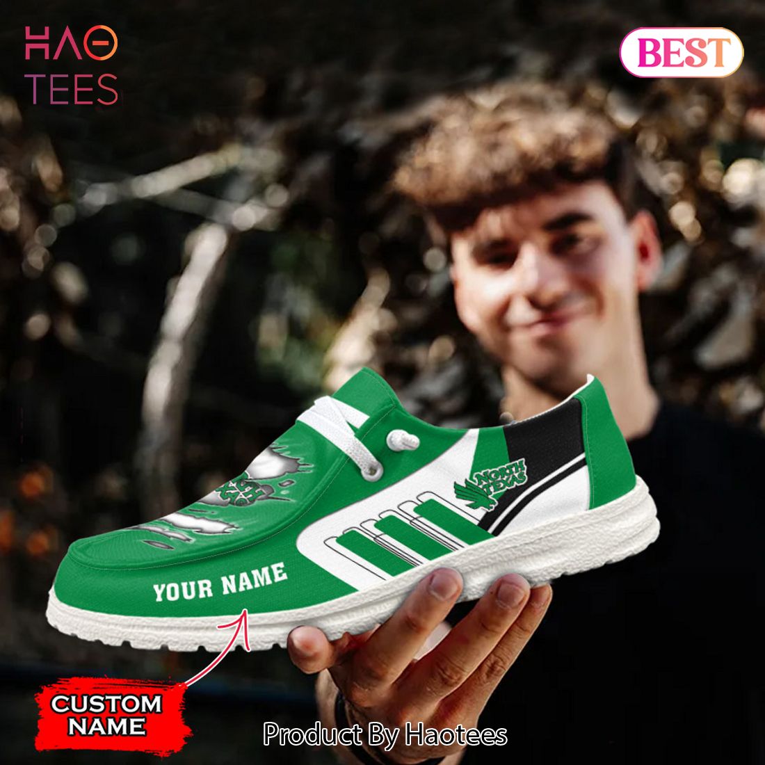 NCAA North Texas Green Custom Name Hey Dude Shoes NCAA North Texas Green Custom Name Hey Dude Shoes