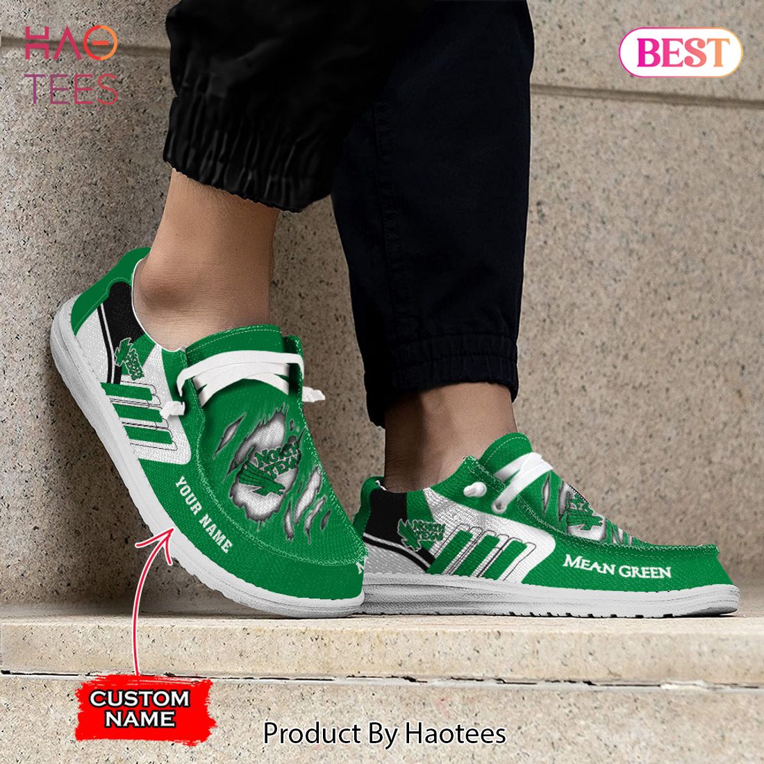 NCAA North Texas Green Custom Name Hey Dude Shoes NCAA North Texas Green Custom Name Hey Dude Shoes