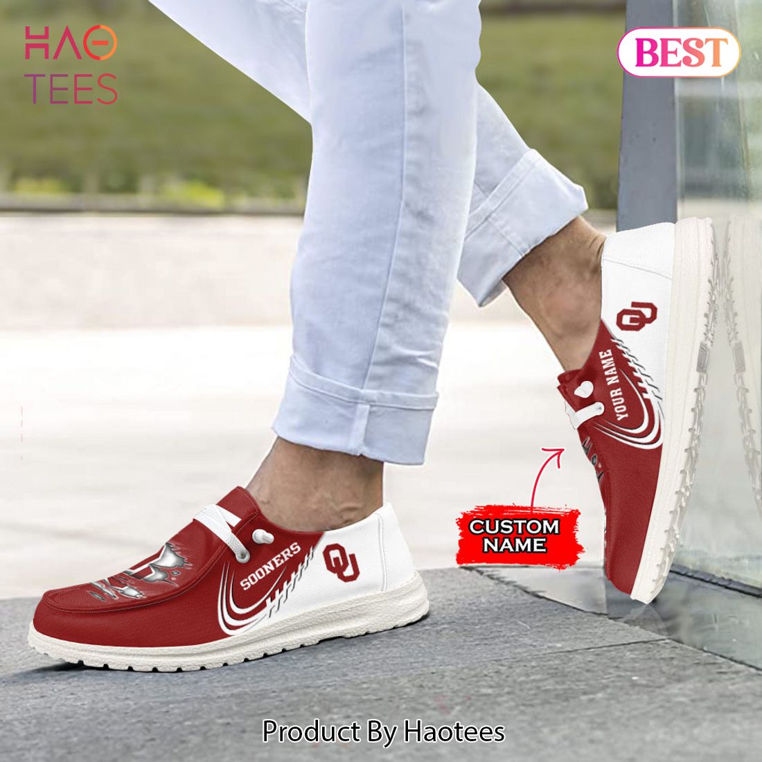 NCAA Oklahoma Sooners Custom Name Hey Dude Shoes 10 M79 NCAA Oklahoma Sooners Custom Name Hey Dude Shoes 10 M79