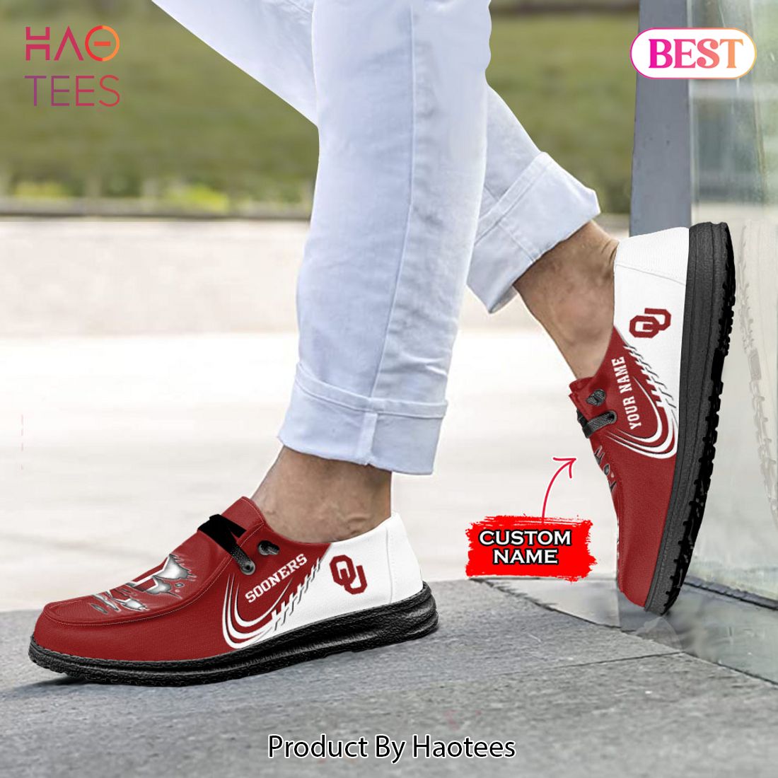 NCAA Oklahoma Sooners Custom Name Hey Dude Shoes 10 M79 NCAA Oklahoma Sooners Custom Name Hey Dude Shoes 10 M79