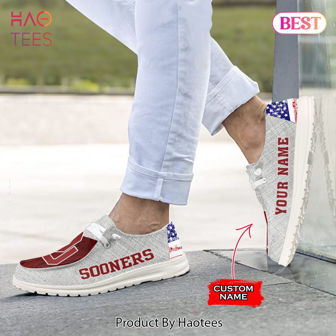 NCAA Oklahoma Sooners Custom Name Hey Dude Shoes 13 M79 NCAA Oklahoma Sooners Custom Name Hey Dude Shoes 13 M79