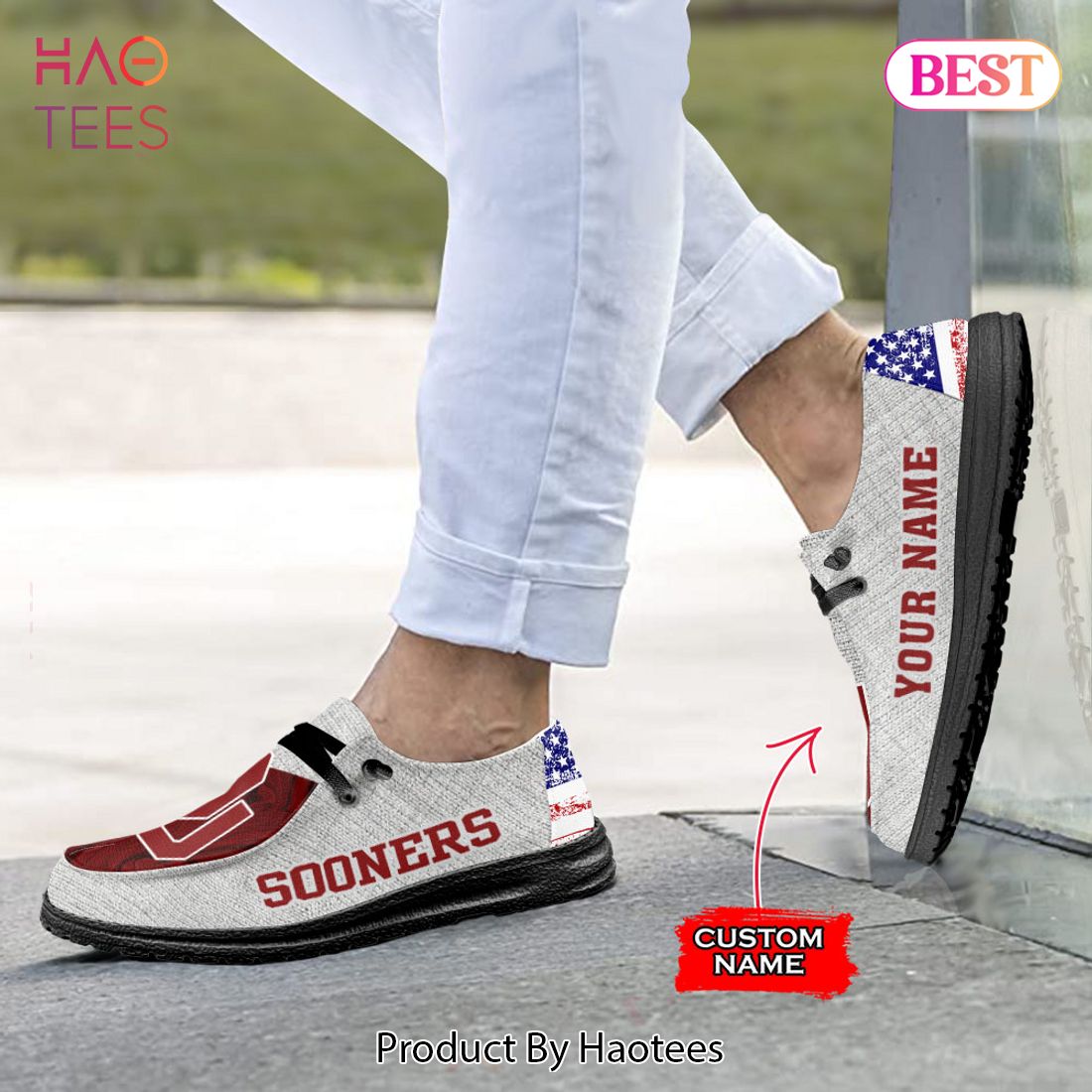 NCAA Oklahoma Sooners Custom Name Hey Dude Shoes 13 M79 NCAA Oklahoma Sooners Custom Name Hey Dude Shoes 13 M79