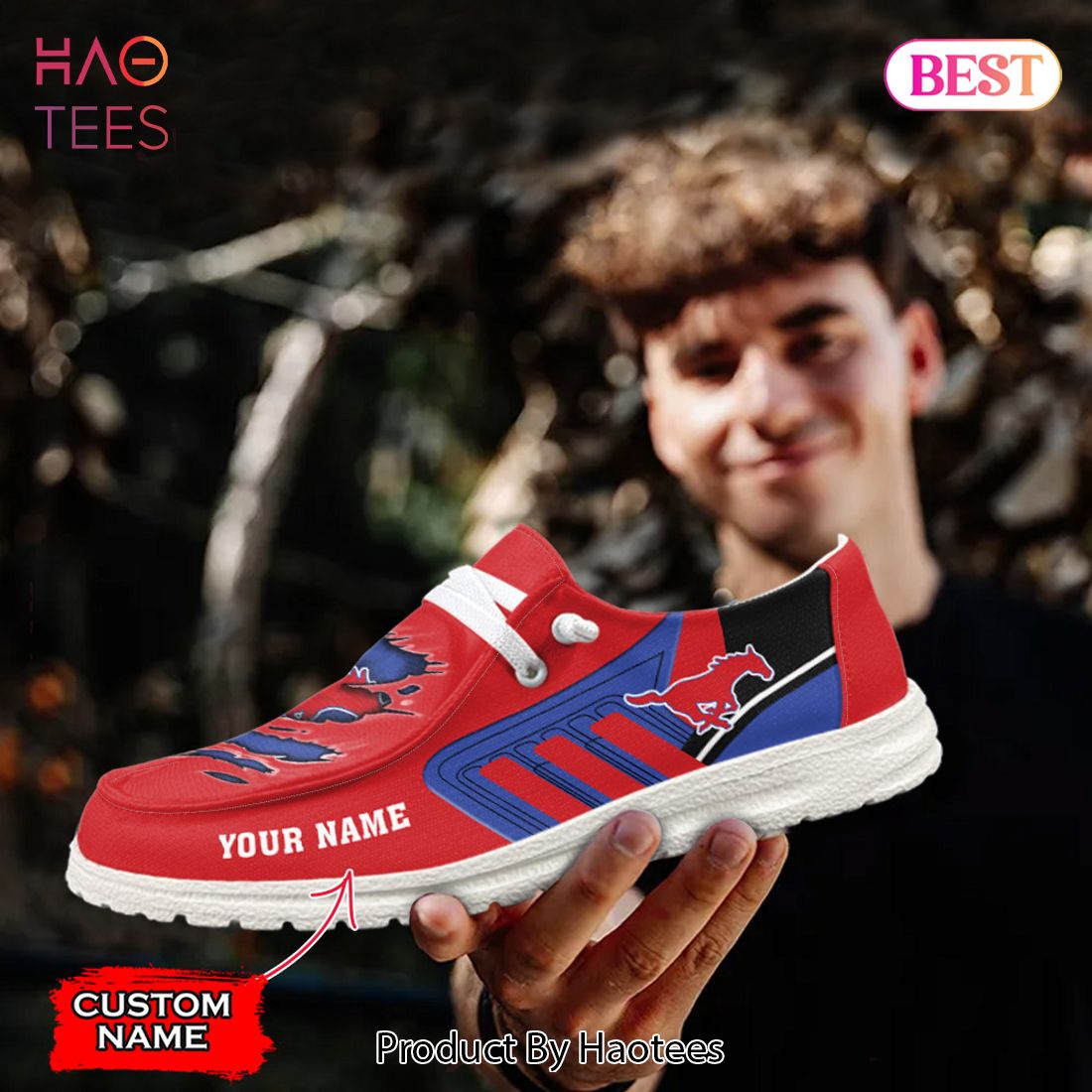 NCAA SMU Mustangs Custom Name Hey Dude Shoes 07 M7 NCAA SMU Mustangs Custom Name Hey Dude Shoes 07 M7