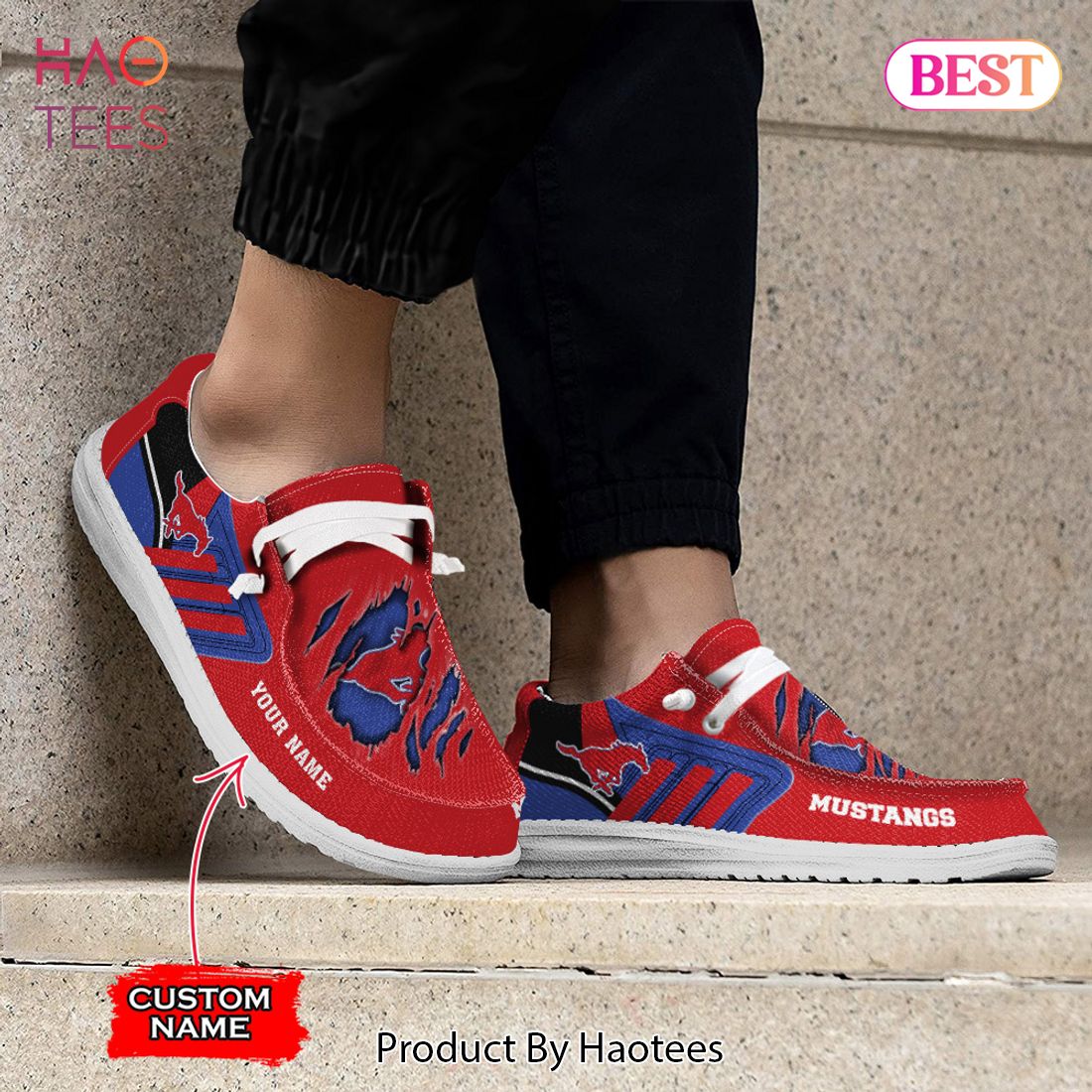 NCAA SMU Mustangs Custom Name Hey Dude Shoes 07 M7 NCAA SMU Mustangs Custom Name Hey Dude Shoes 07 M7