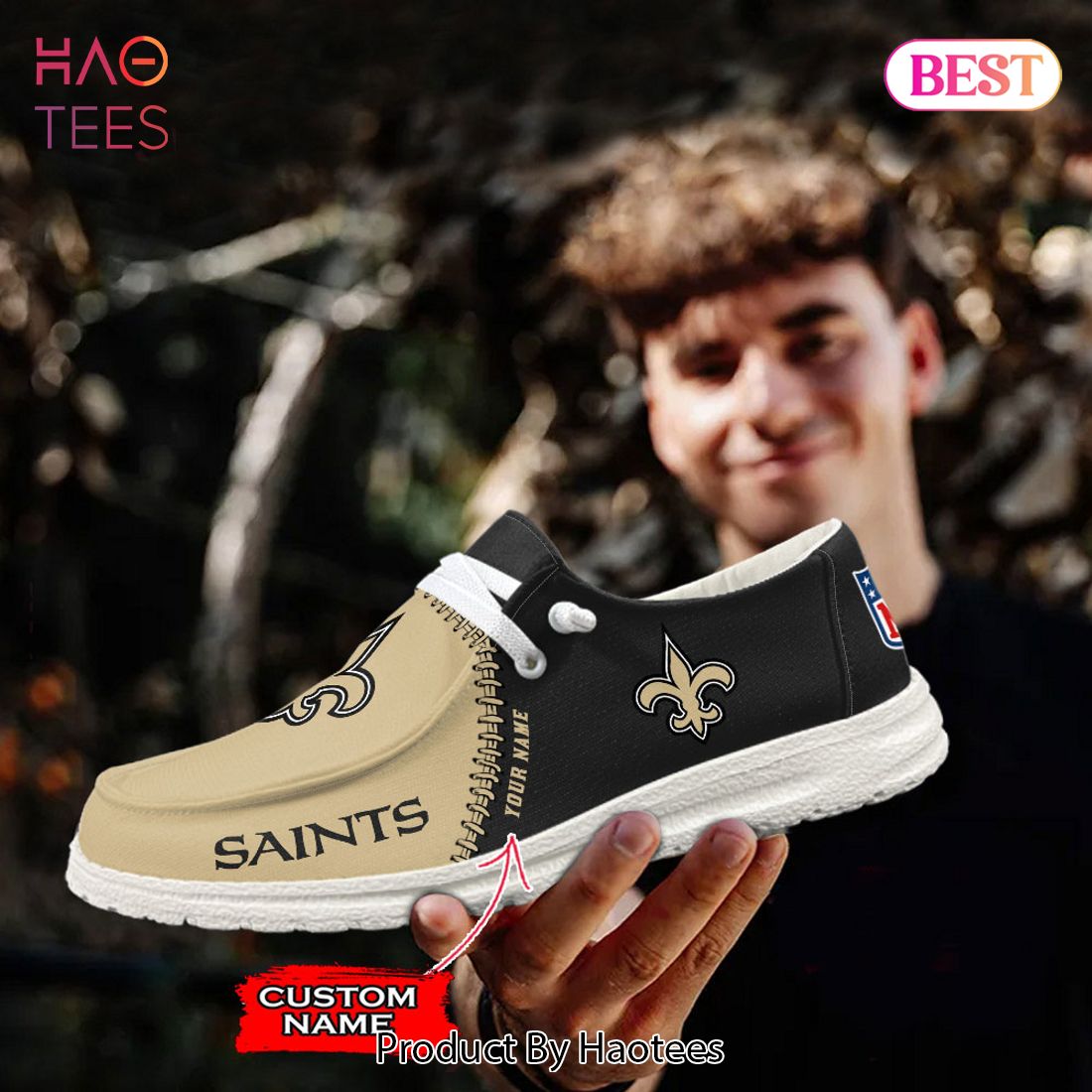 NFL New Orleans Saints Custom Name Hey Dude Shoes NFL New Orleans Saints Custom Name Hey Dude Shoes