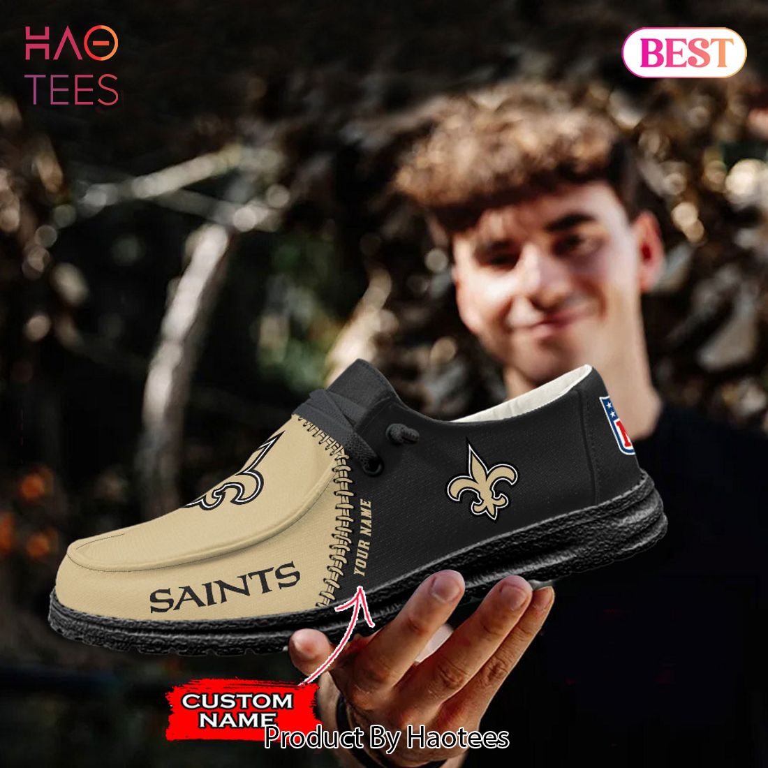 NFL New Orleans Saints Custom Name Hey Dude Shoes NFL New Orleans Saints Custom Name Hey Dude Shoes