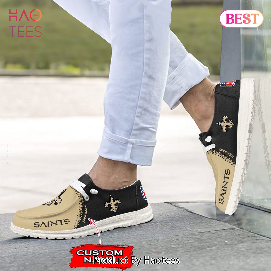 NFL New Orleans Saints Custom Name Hey Dude Shoes NFL New Orleans Saints Custom Name Hey Dude Shoes