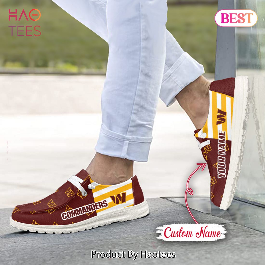 NFL Washington Commanders Custom Name Hey Dude Shoes NFL Washington Commanders Custom Name Hey Dude Shoes