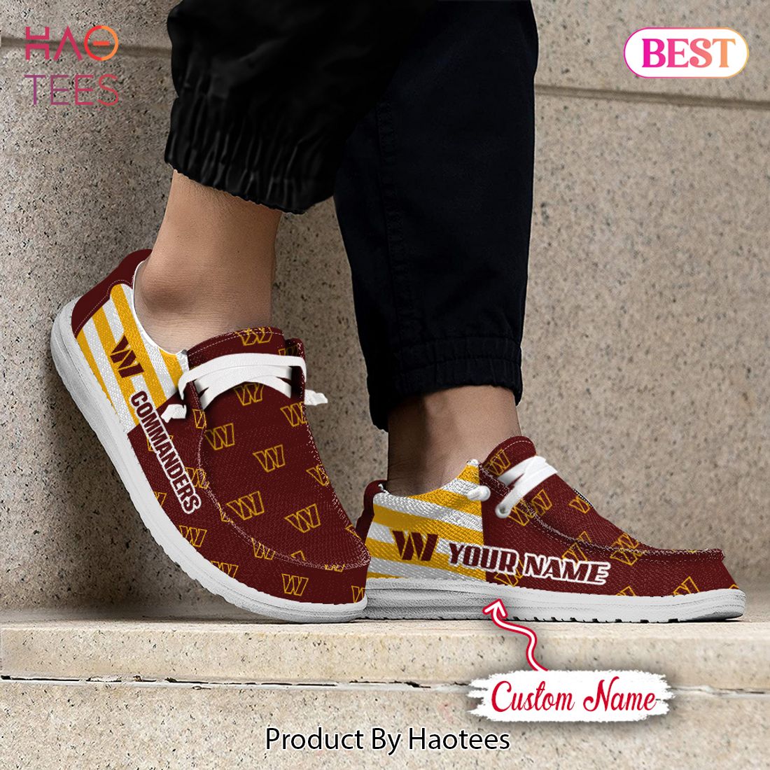 NFL Washington Commanders Custom Name Hey Dude Shoes NFL Washington Commanders Custom Name Hey Dude Shoes