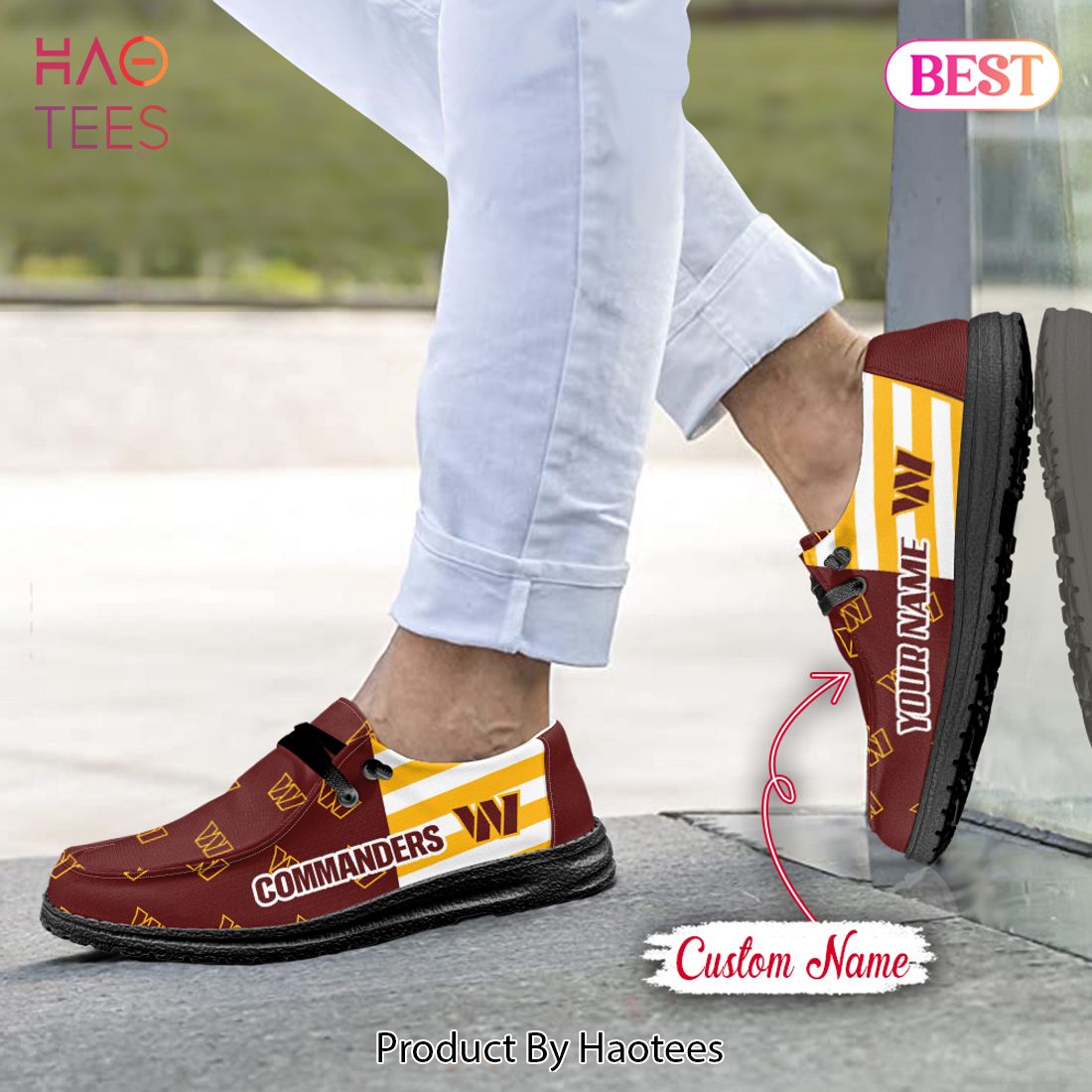 NFL Washington Commanders Custom Name Hey Dude Shoes NFL Washington Commanders Custom Name Hey Dude Shoes