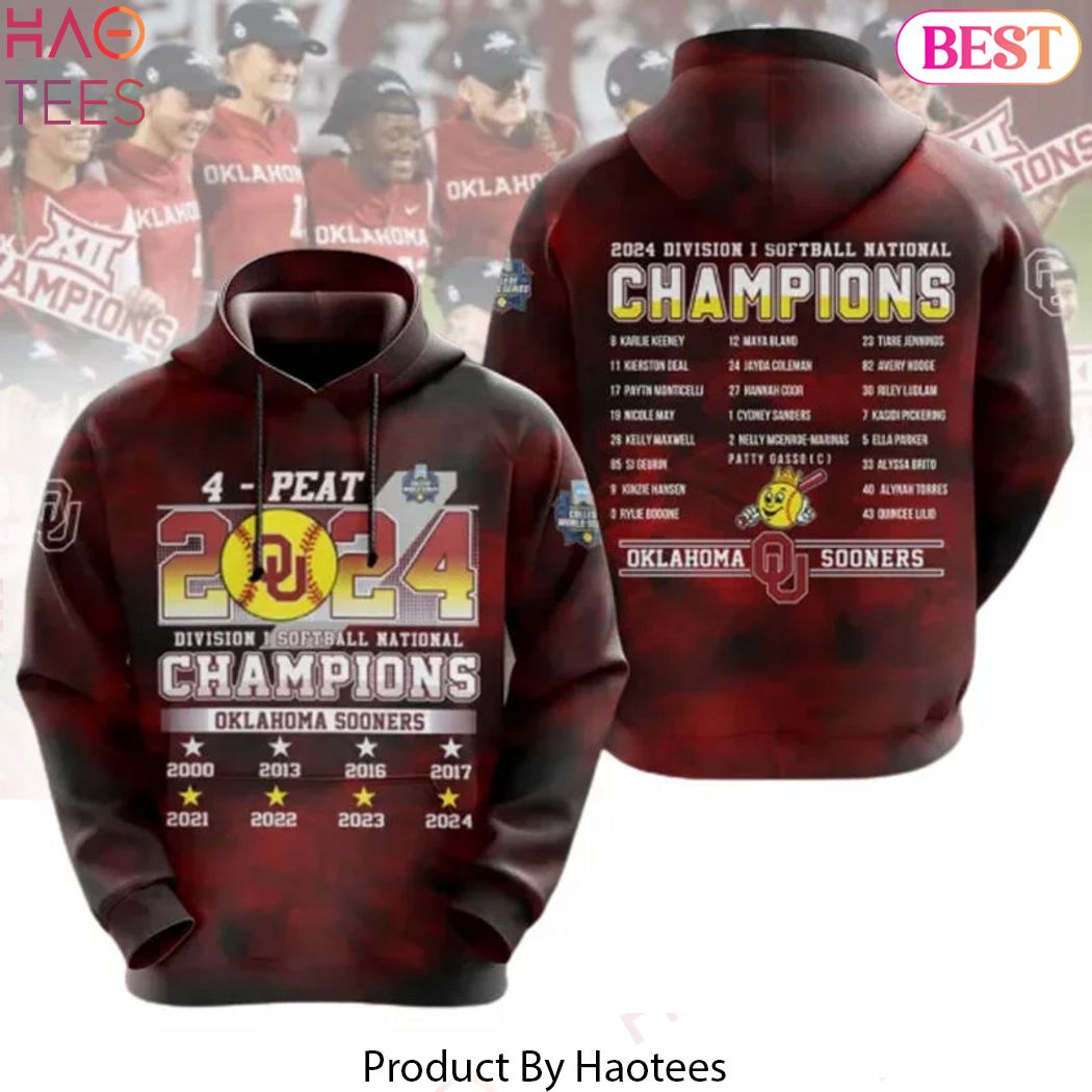 Oklahoma Sooners Four-Peat NCAA Softball Womens College World Series Champions Design Hoodie