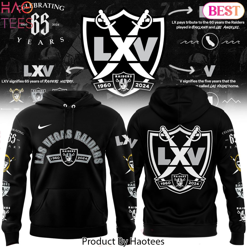 2024 Las Vegas Raiders Hoodie Celebrating 65 Years Silver & Black Hoodie
