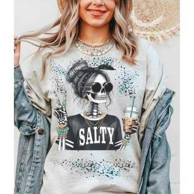 Salty Skellie Shirt - Ash Color Shirt - Print Is Sublimation