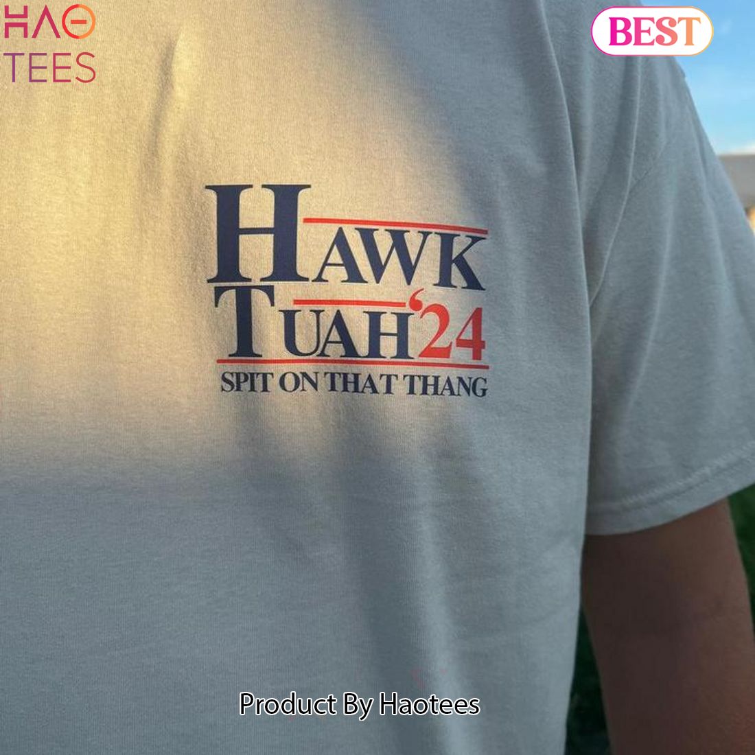 Hawk tuah spit on that thang sand tee - 2 Side - Full Color Hawk tuah spit on that thang sand tee - 2 Side - Full Color