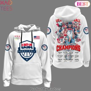 2024  USA Men Basketball Olympic Champions Signature Design Hoodie – White