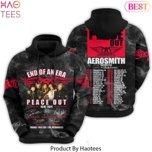 End Of An Era Peace Out 1970-2024 Aerosmith Signature Thank You For The Memeories Hoodie