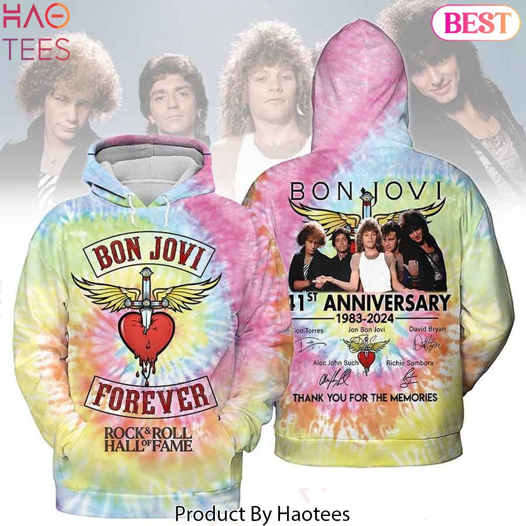 Bon Jovi Forever Rock & Roll Hall Of Fame 41st Anniversary 1983-2024 Signature Thank You For The Memories Hoodie Bon Jovi Forever Rock & Roll Hall Of Fame 41st Anniversary 1983-2024 Signature Thank You For The Memories Hoodie