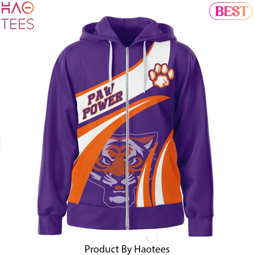 Clemson Tigers Paw Power Design Zip Hoodie - Purple Clemson Tigers Paw Power Design Zip Hoodie - Purple