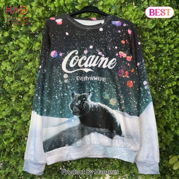 Cocaine Everywhere Cat With Snow Ugly Christmas Sweater Sweatshirt