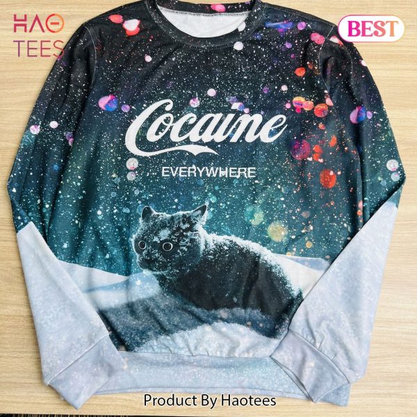 Cocaine Everywhere Cat With Snow Ugly Christmas Sweater Sweatshirt