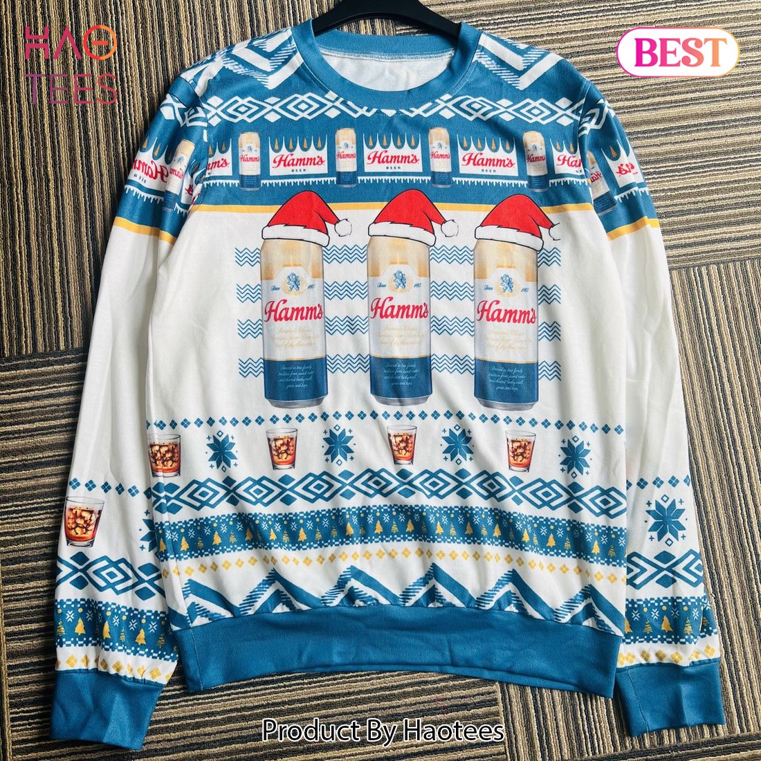 Hamm's Beer Cans Holiday Ugly Christmas Sweater Hamm's Beer Cans Holiday Ugly Christmas Sweater