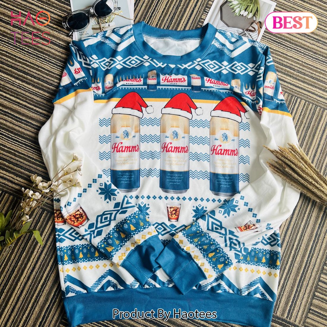 Hamm's Beer Cans Holiday Ugly Christmas Sweater Hamm's Beer Cans Holiday Ugly Christmas Sweater
