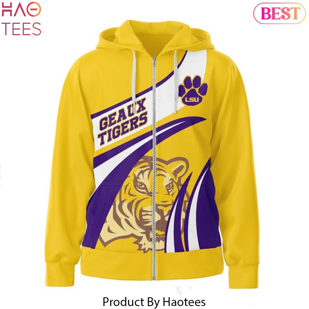 LSU Tigers Geaux Tigers Design Zip Hoodie - Gold LSU Tigers Geaux Tigers Design Zip Hoodie - Gold