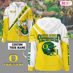 Personalized Oregon Ducks Win The Day Quack Attack Zip Hoodie – Gold