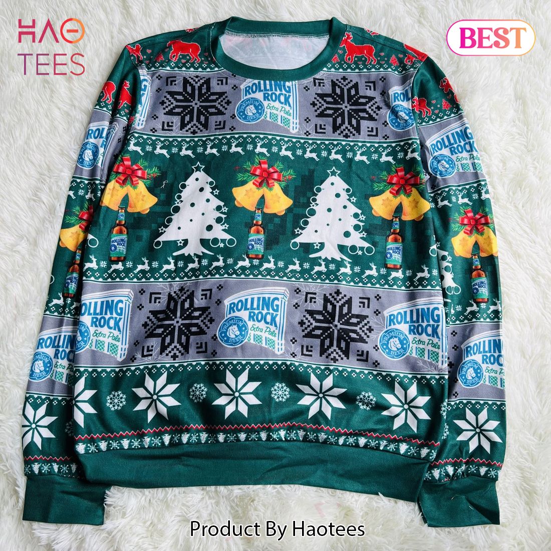 Rolling Rock Beer Xmas Bell Pine Tree Ugly Christmas Sweater Rolling Rock Beer Xmas Bell Pine Tree Ugly Christmas Sweater