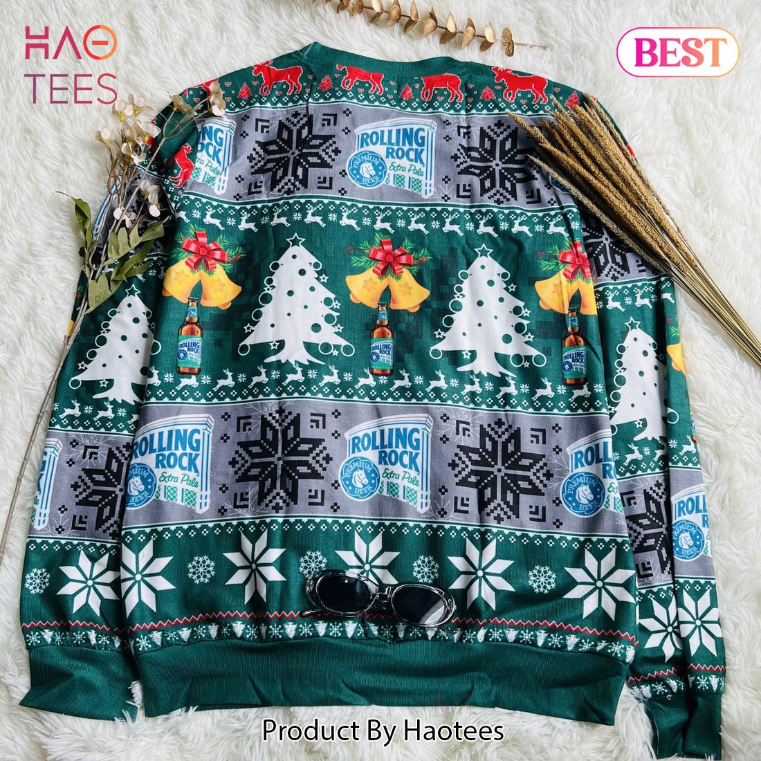 Rolling Rock Beer Xmas Bell Pine Tree Ugly Christmas Sweater Rolling Rock Beer Xmas Bell Pine Tree Ugly Christmas Sweater